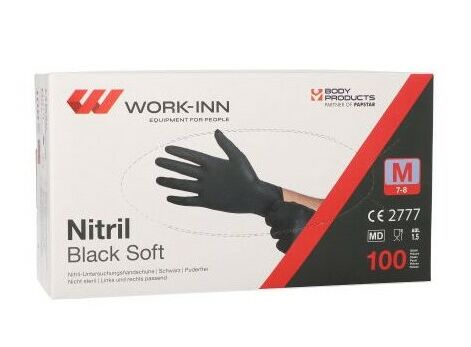 WORK-INN Nitrile Gloves Powder-free Black Soft, Черные Нитриловые Перчатки
