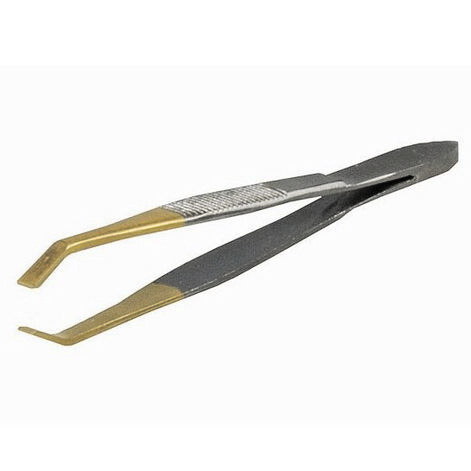 Pinsetit, Gold tipped claw tweezer, angled, Bellitas, 8cm.