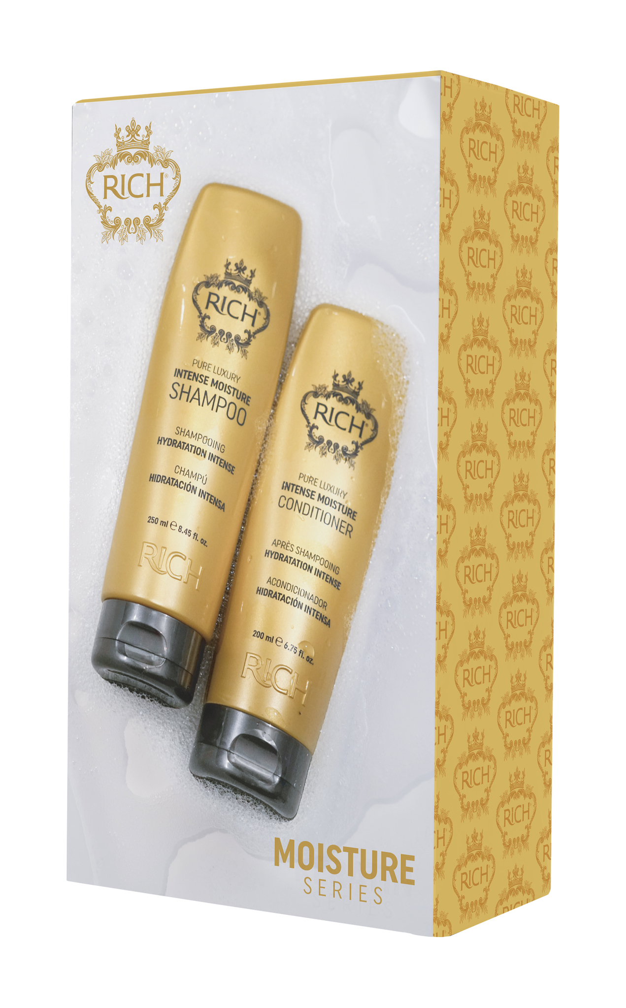 Rich Pure Luxury Moisture Series Duo, Tehokkaasti kosteuttava ja uudistava tuotepakkaus kuiville ja vaurioituneille hiuksille