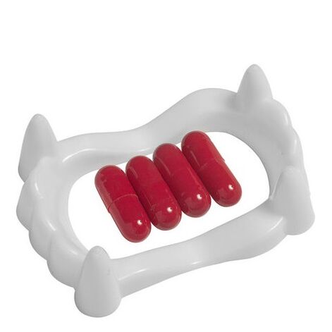 Vampire teeth with blood capsules, 4 blood capsules