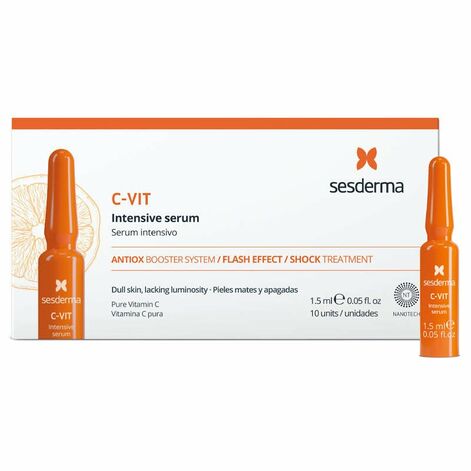 Sesderma C-Vit Antiox Booster Flash Effect Ampules, Intensiivseerum kohese värskendava efektiga.