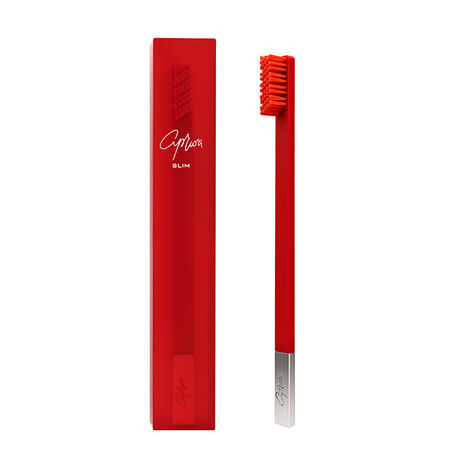 SLIM by Apriori Carmine Red Silver Medium Toothbrush