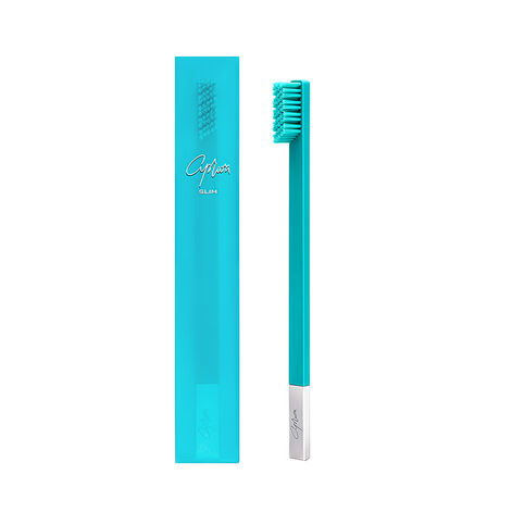 SLIM by Apriori Turquoise Blue Silver Medium Toothbrush