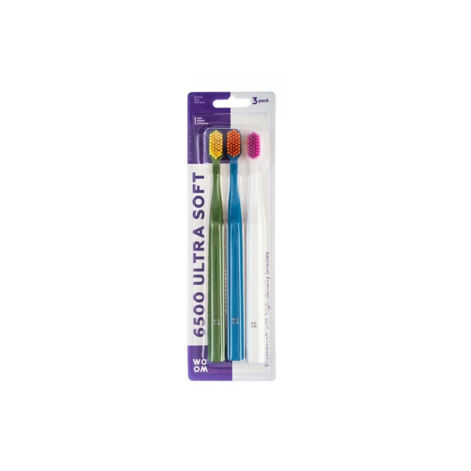 WOOM 6500 Ultra Soft Toothbrush, Tihedate harjastega hambahari 3-pakis