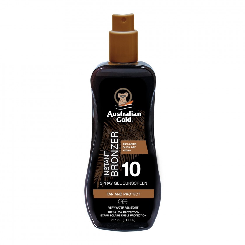 Australian Gold Spray Gel With Instant Bronzer, SPF 10, Päikesekaitsesprei Isepruunistajaga