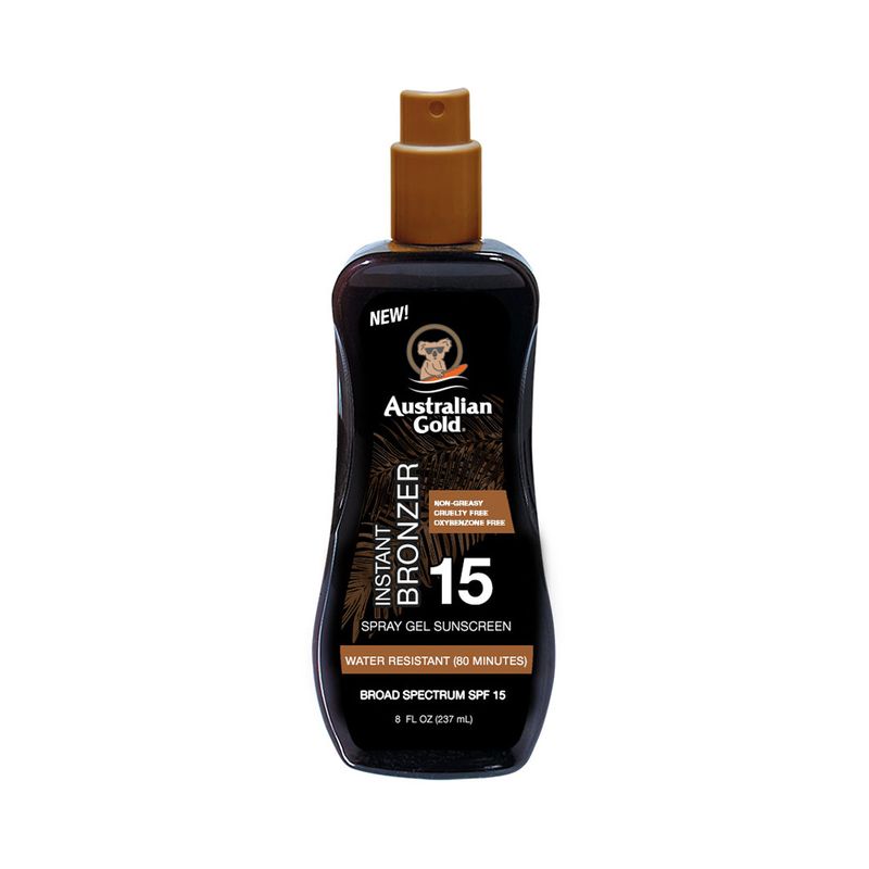 Australian Gold Aurinkovoidetta spray geeli bronzer SPF 15