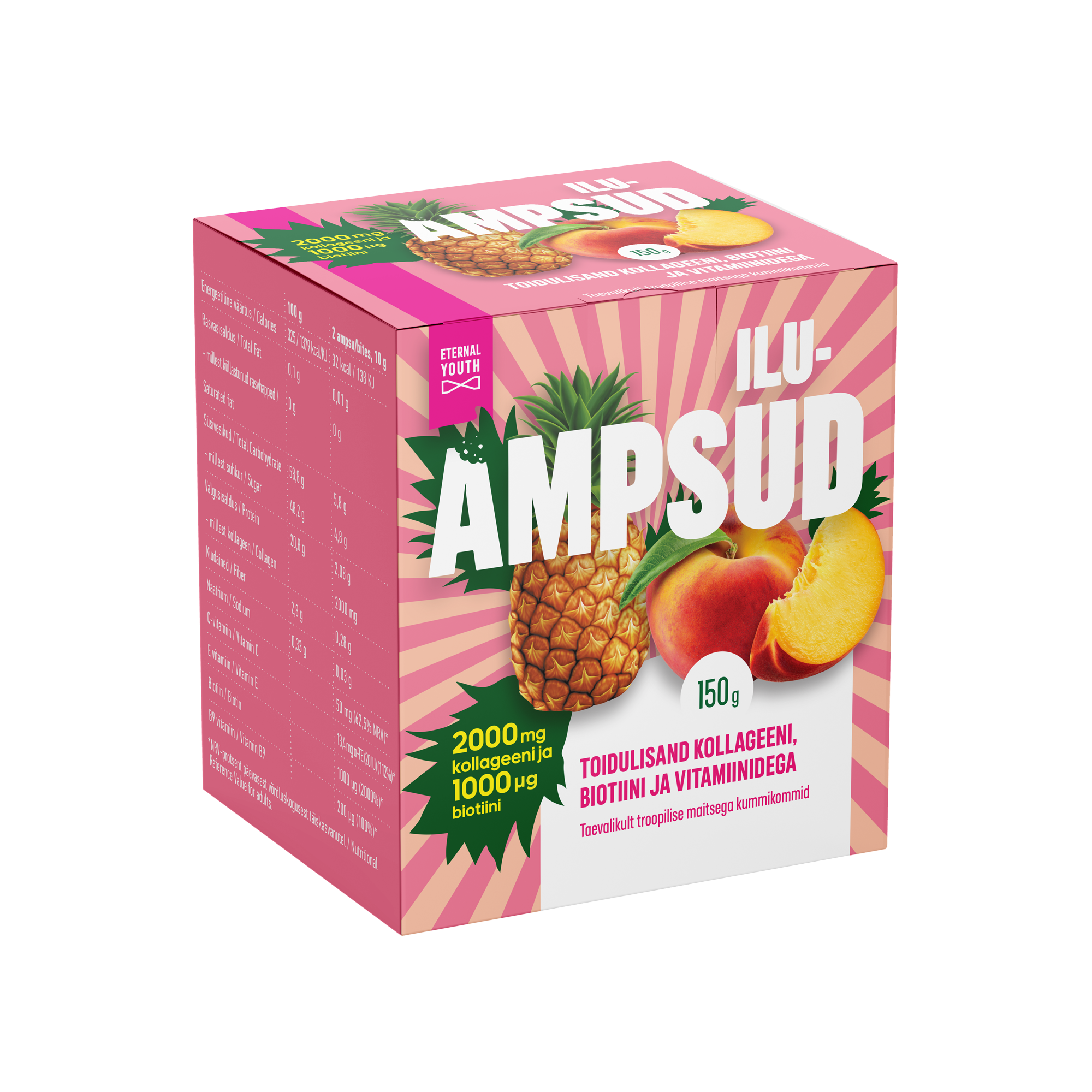 Eternal Youth Beauty Bites Temptingly Tropical Flavoured Gummies, Kollageeniampsud Biotiini Ja Vitamiinidega