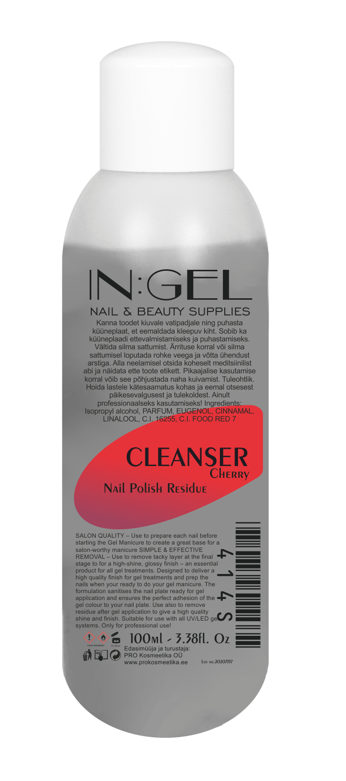 IN:GEL Nail Polish Residue Cleanser Scented Küünte puhastusvahend lõhnastatud Cherry